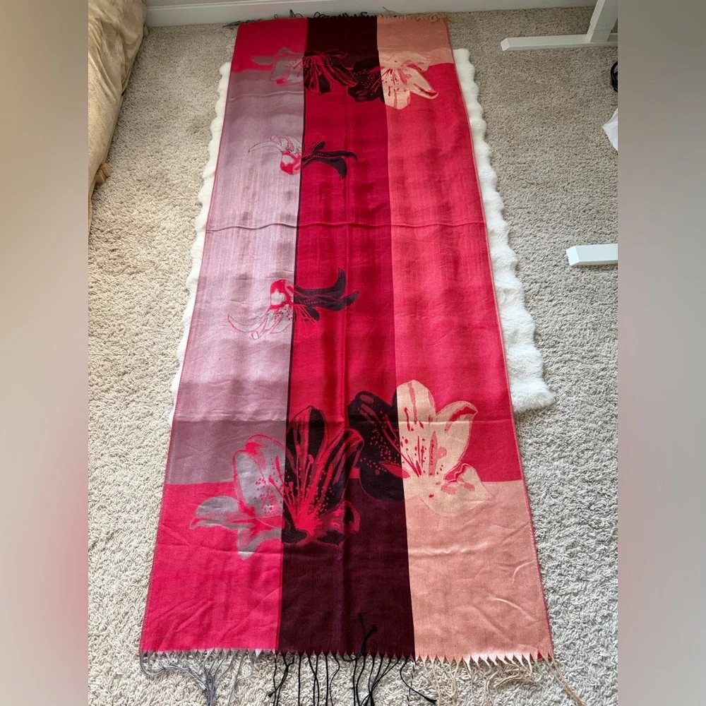 Floral Ombré Red and Pink Scarf Wrap Shawl-72’& 27’